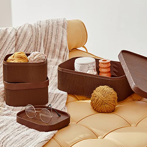 Decorative Storage Boxes with Lids Faux Leather (Chocolate Brown)