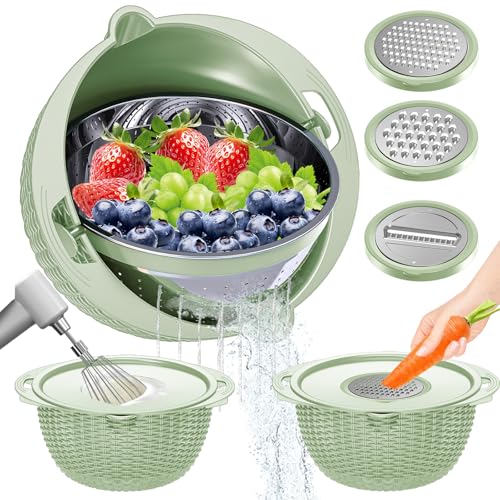 4-in-1 Colander Bowl Set, Strainers and Colanders, Patented 360°, Green (Green)