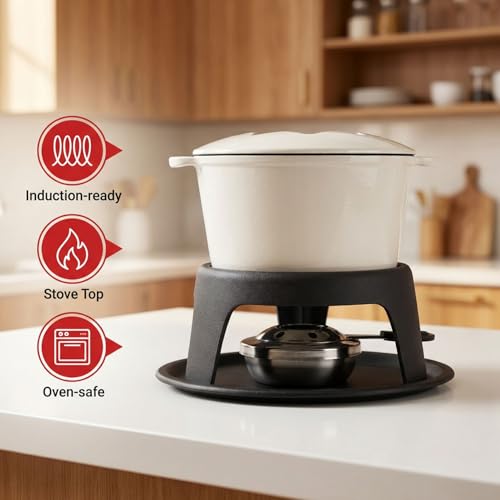 Cast Iron Fondue Pot Set for Chocolate Cheese (A. Cast Iron Fondue - White)