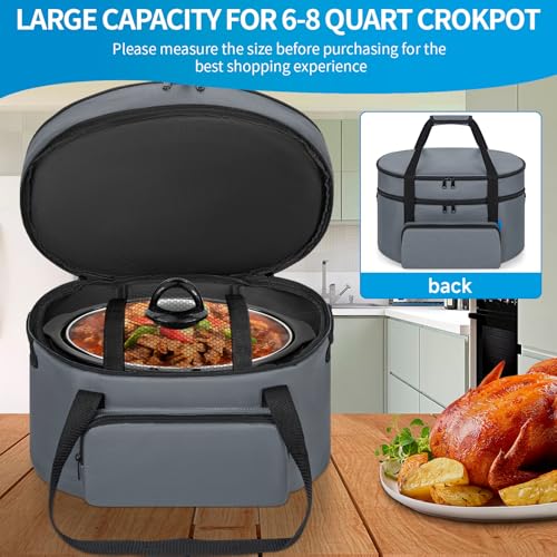 Double Layer Slow Cooker Bag Compatible with 6 (Grey)