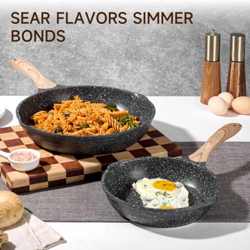 8 & 10 Inch Nonstick Frying Pan Sets for Cooking Dual Spouts Skillet (Gray / 8"+10"/2 pcs)