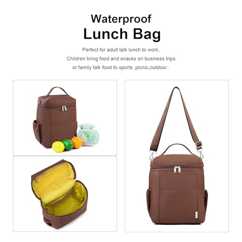 NOL Insulated Lunch Bags for Women Cooler Bag Lightweight Nylon Waterproof Lunch Box for Work (Coffee / Large (12 Liters))