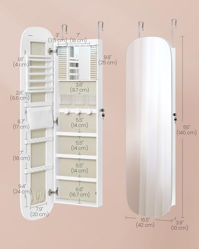 Jewelry Organizer (55"H / Rounded Corner Mirror / Cloud White)