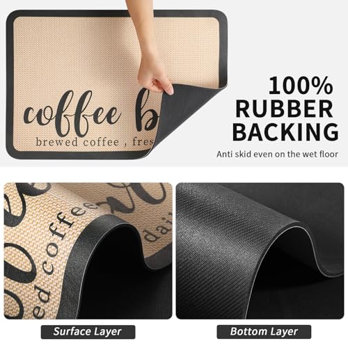 Coffee Mat Absorbent Hide Stain Rubber Backed Dish Drying Mat for Kitchen Counter (Coffee Bar / 17" x 31.5")