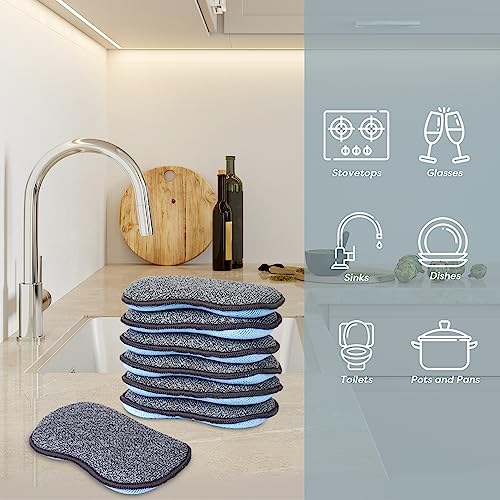 Multi Purpose Scrub Sponges for Kitchen By Scrub (Gray & Blue / Large (Pack of 6))