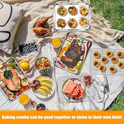 9x7 Inches Mini Stainless Steel Baking Sheet with Wire Cooling Rack (9x7x1)