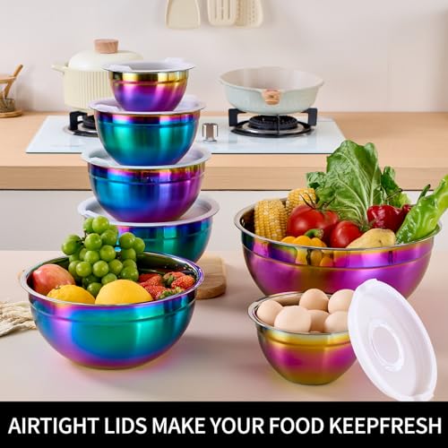 Rainbow Mixing Bowls with Lids Set of 7 (Rainbow / 7 Sizes)