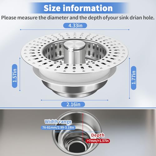 Upgraded 3 in 1 Kitchen Sink Drain Filter (Silver-2pcs)