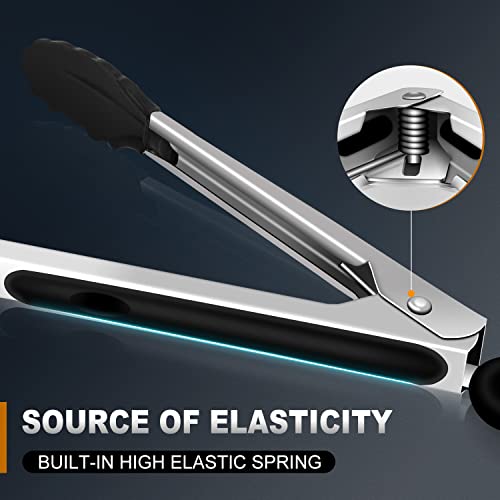 Kitchen Tongs Up To 600°F Silicone Tongs for Cooking 3Pcs 7 (7+9+12 inch / Black 3Pcs)