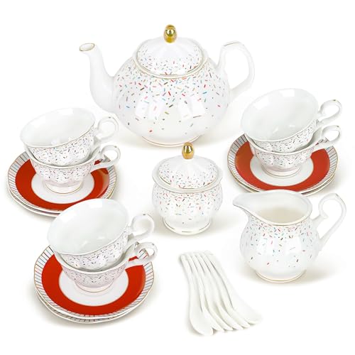 21 Piece Colorful British Porcelain Tea Sets (Colorful Candy)