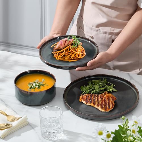 12 Piece Plates and Bowls Sets (Blackish Green / 12pcs for 4)