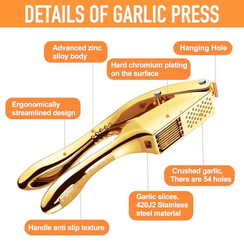 Garlic press and slicer 2 in 1 (Golden)
