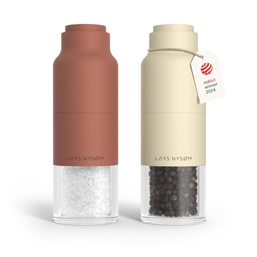 Salt and Pepper Grinder Set (Set of two manual grinders / Brick Red/Almond Beige)