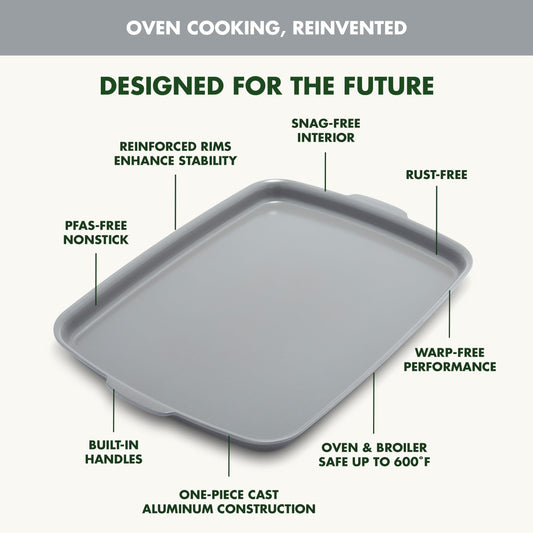 Premiere Ovenware Healthy Ceramic Nonstick 18" x 13" Half Rectangular Baking Pan (18" x 13" Half Sheet Pan / Gray)