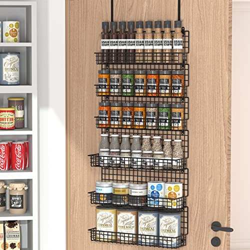6 Tier Spice Rack Organizer with Door Hook (Black-6 tier)
