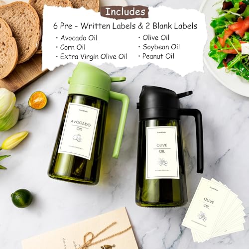 16oz Olive Oil Dispenser for Kitchen (2 Pack / White&Green)