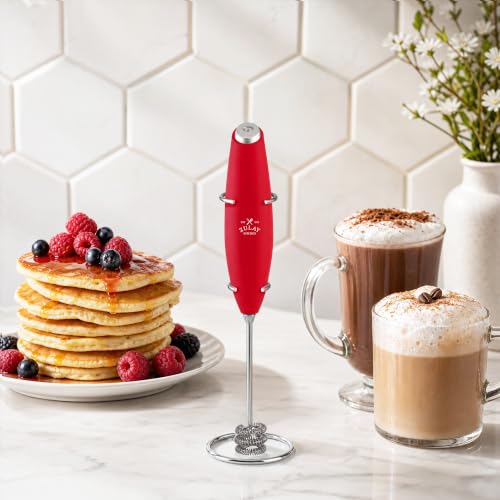 Powerful Milk Frother Wand With Duracell Batteries (20 - Red / Triple Whisk + Batteries)
