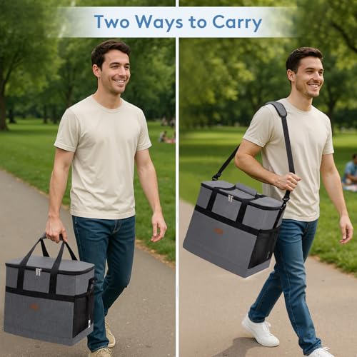 Cooler Bag 60 Cans Collapsible and Insulated Large Lunch Bag Leakproof Soft Cooler Portable for Camping (60-Can(40L) / Gray)