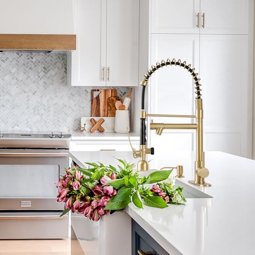 Commercial Kitchen Faucets with Pull Down Sprayer Brushed Gold LED (Gold Brushed)
