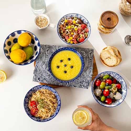 24 Oz Ceramic Soup Bowls Set of 6 (Vintage Blue / 24oz)