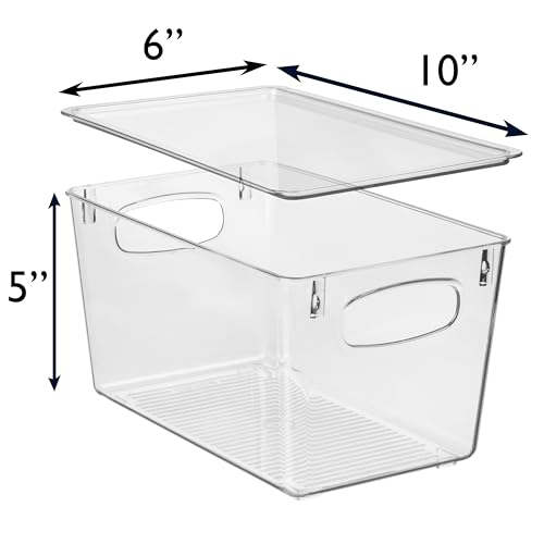 Pantry Storage Bins with Lids for Kitchen & Fridge (10"L x 6"W x 5"H)
