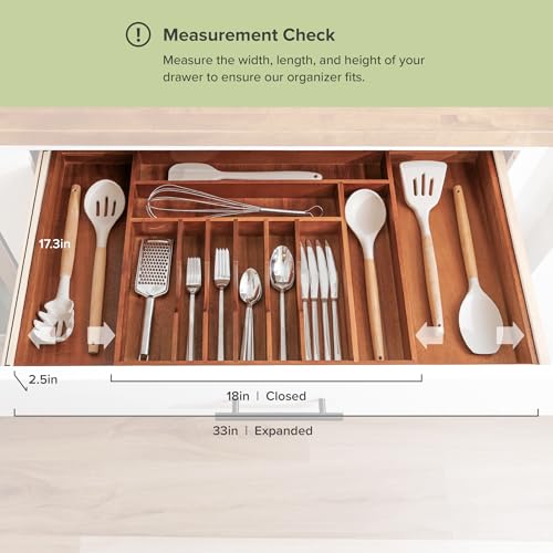 Silverware & Utensil Organizer (Natural Acacia / From 18" to 33" Wide)