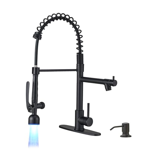 LED Commercial Kitchen Faucets with Pull Down Sprayer Matte Black (Black)