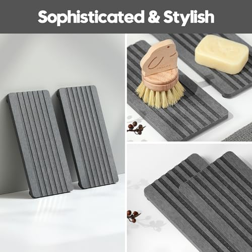 2PCS Diatomite Quick Stone Drying Tray Mat For Bathroom & Kitchen Counter (Charcoal / 8"x 3.8")