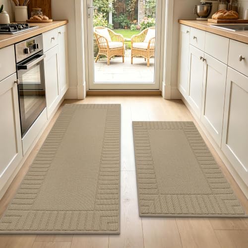 Kitchen Rugs Non Slip Washable 2PCS (Taupe / 24"x35"+24"x60" (Rectangular))