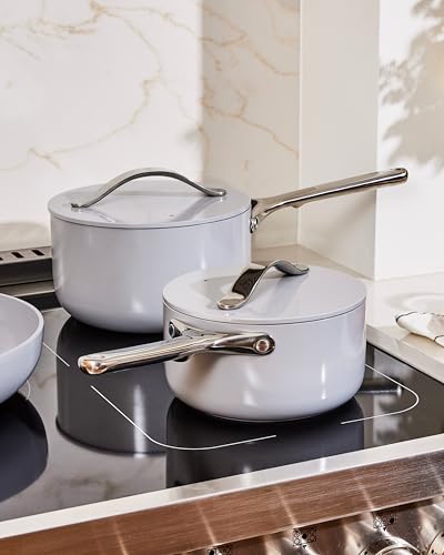 Non Stick 3 qt Ceramic Sauce Pan with Lid (White / 3 Quarts)