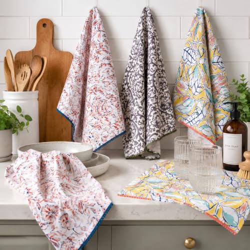 Printed Kitchen Dish Bar and Tea Towels Cotton (Set of 3 (18x28 Inches) / Multicolor)