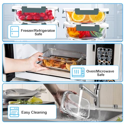 5 PACK 36 OZ Glass Meal Prep Containers Set with Lids (Grey)