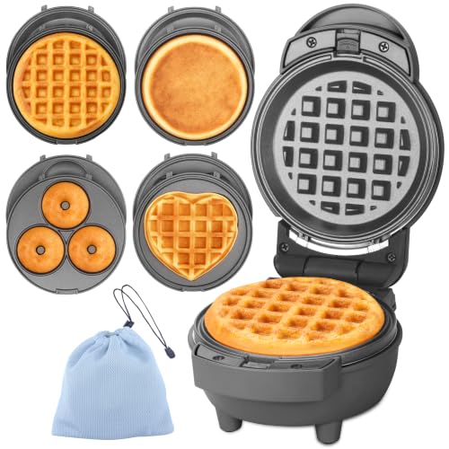 4 in 1 Mini Waffle Maker with Removable Plates (Graphite)