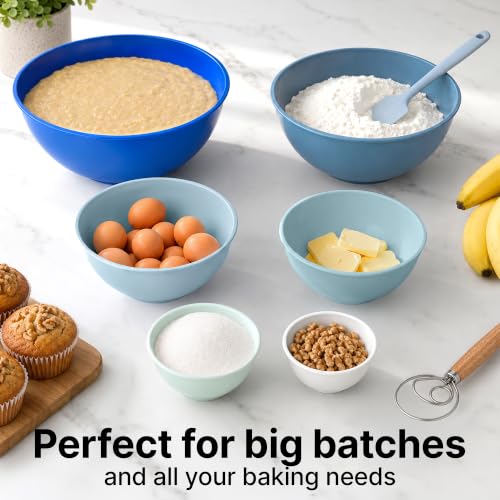 12 Piece Plastic Mixing Bowls with Lids Set (Aqua Blue)