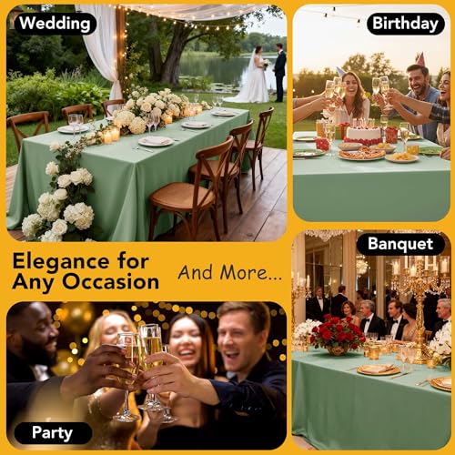 10 Pack Sage Green Tablecloths for Rectangle Tables (Sage Green / 70x120 In, 10 Pack)