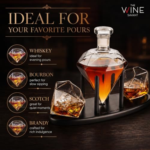 Diamond Whiskey Decanter with 2 Diamond Glasses Set (Diamond Decanter + 2 Glasses)