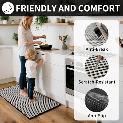 Kitchen Mat Kitchen Rugs Sets of 2 PCS Non Slip Black 17"x30"+17"x47" (Black / 17"x47"+17"x30")