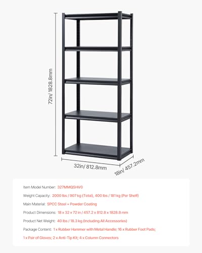 Storage Shelves (18" D x 32" W x 72" H)
