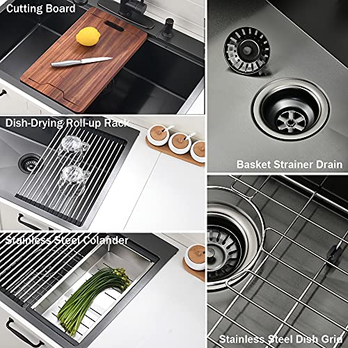 33 Inch Black Drop In Kitchen Sink (33"L x 22"W x 10"D / Black)