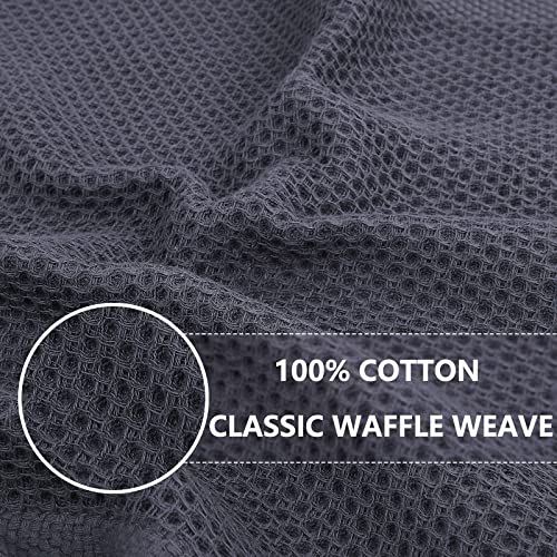 100% Cotton Oversized Waffle Weave Kitchen Towels 4 (Dark Grey / 20 X 28 - 4 Pack)