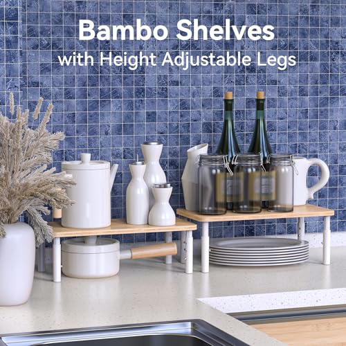 Bamboo Cabinet Organizer Shelf 2 Pack (15.6" W)