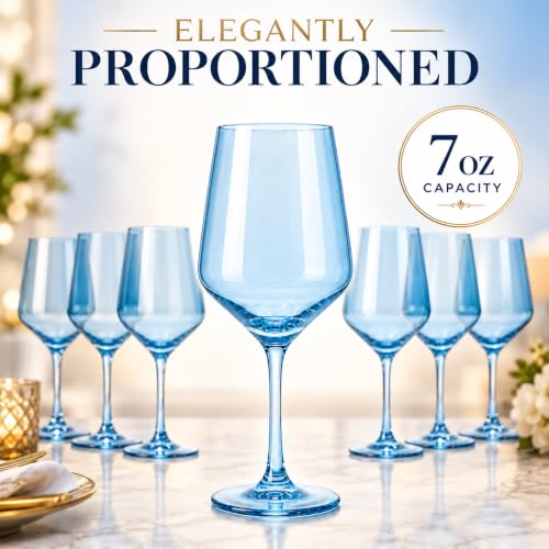 Blue Wine Glasses Set of 6 Cobalt Blue 14oz Birthday Gift for Her Women Blush Colored Tall Stemmed Unique Wine Glasses Colored Glassware Set Elegant Tableware for Parties Wedding Anniversary Home Bar (Cobalt Blue)
