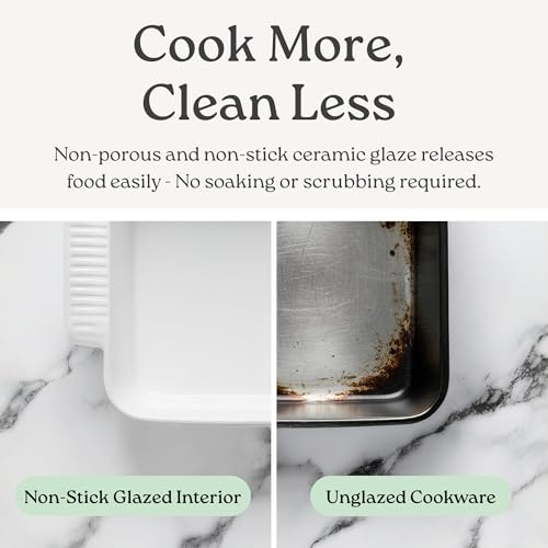 Square Stoneware Casserole Dish with Lid (2.5 Qt / Glossy White)