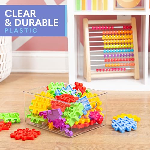 Plastic Food Storage 2 Pack Clear Container Bin with Handles for Organizing Kitchen (10x8x5)