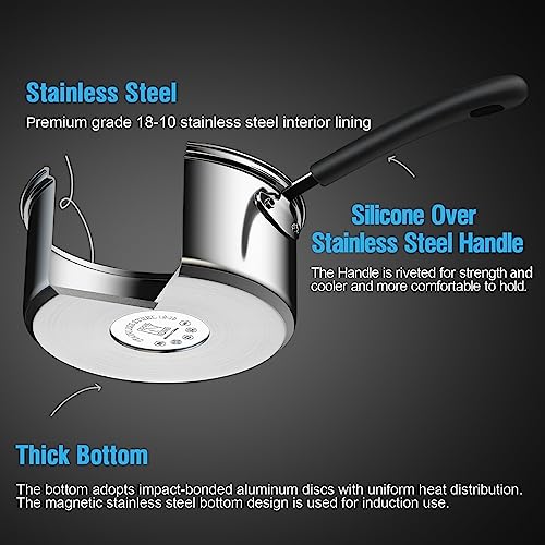 Professional 2 Quart Stainless Steel Saucepan with Lid (Silver / 2 Quarts)