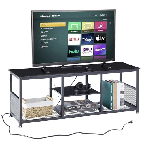 TV Stand with Power Outlets for Televisions up to 55 Inch (Black / 47 Inches / With Power Outlets)
