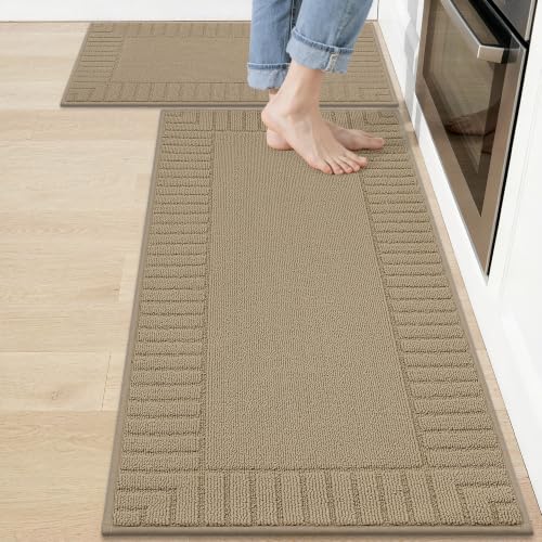 Kitchen Rugs Non Slip Washable 2PCS (Taupe / 20"x30"+20"x48" (Rectangular))