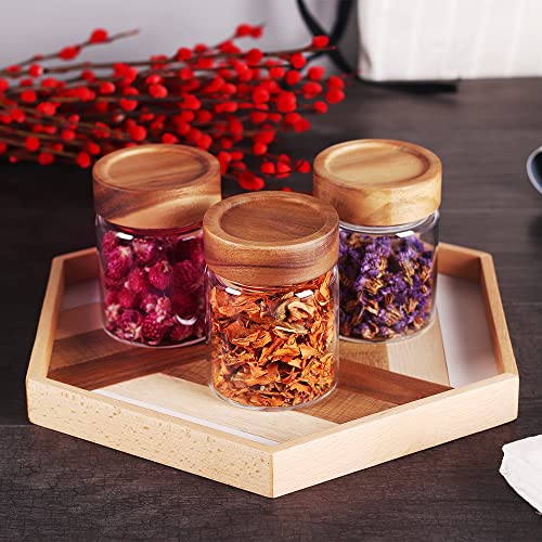 3 Packs Glass Food Storage Jars with Screw Airtight Seal Acacia Wood Lids (clear 3set)