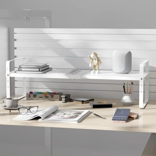 Expandable Cabinet Shelf Organizer Adjustable Metal Spice Rack Stackable Freestanding Counter Storage Shelves for Kitchen Cabinet Under Sink Office Desk (White - 3pack - L16.5-27'' * W8'' * H9.6'')