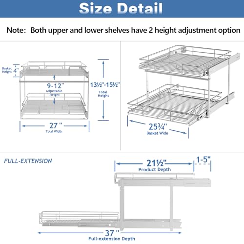 Individual Pull Out Cabinet Organizer (2 Tier / 27"W x 21½"D)